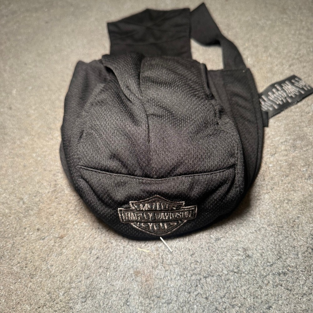 Harley-Davidson Biker Skull Cap Head Wrap Black Mesh Embroidered Logo Tie Back
